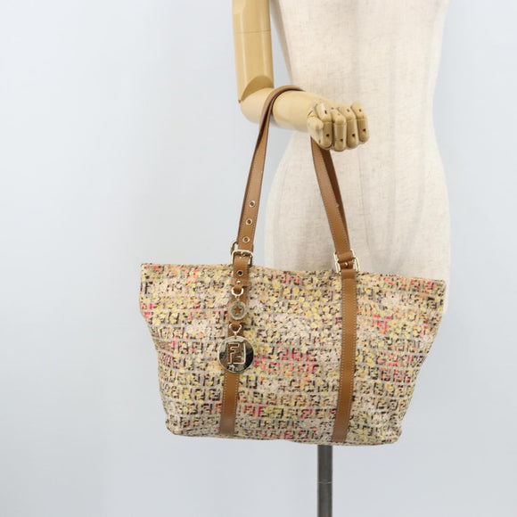 FENDI Zucchino Canvas Tote Bag Multicolor Gold Auth LNZ820V