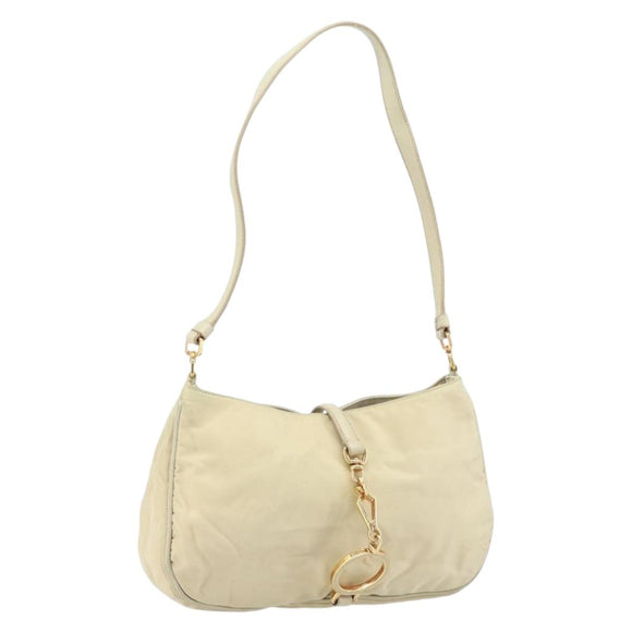 PRADA Shoulder Bag Nylon Beige Gold Auth LNZ823
