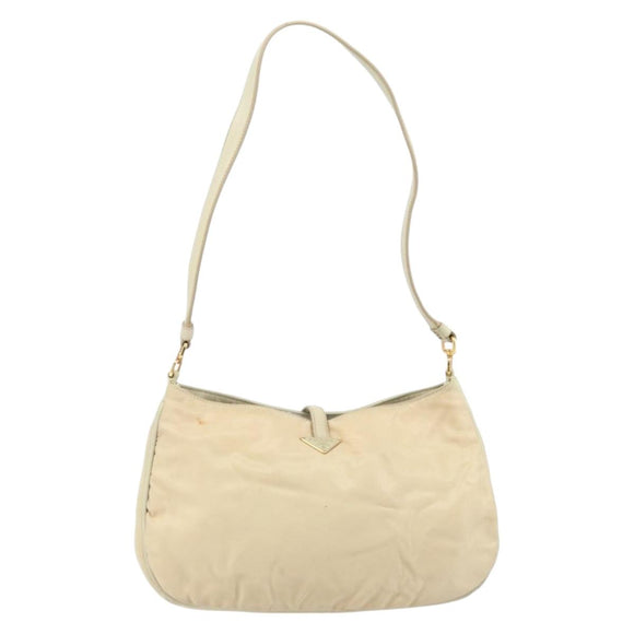 PRADA Shoulder Bag Nylon Beige Gold Auth LNZ823