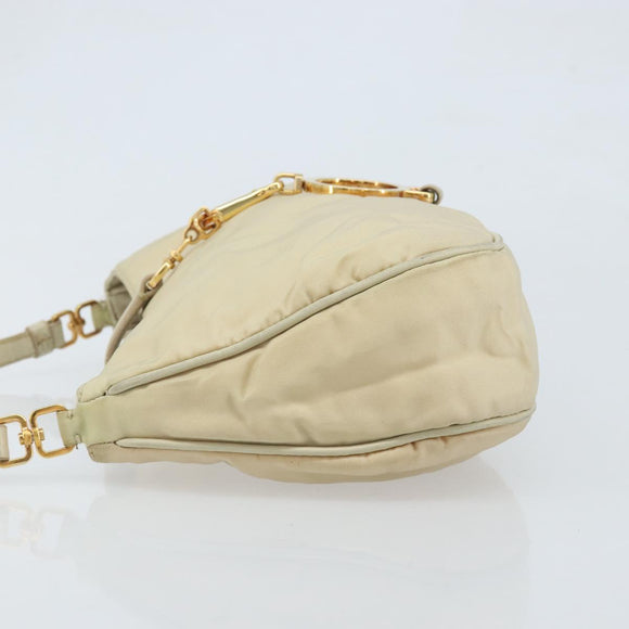 PRADA Shoulder Bag Nylon Beige Gold Auth LNZ823