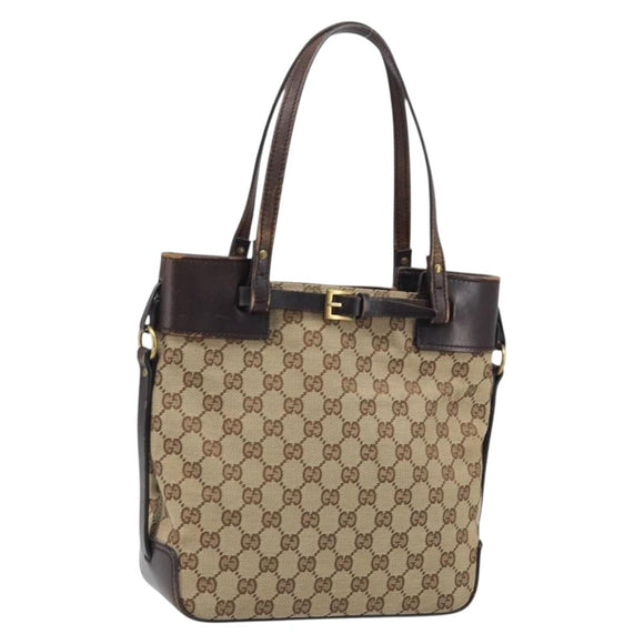 GUCCI GG Canvas Hand Bag Beige Gold 107757 Auth LNZ827