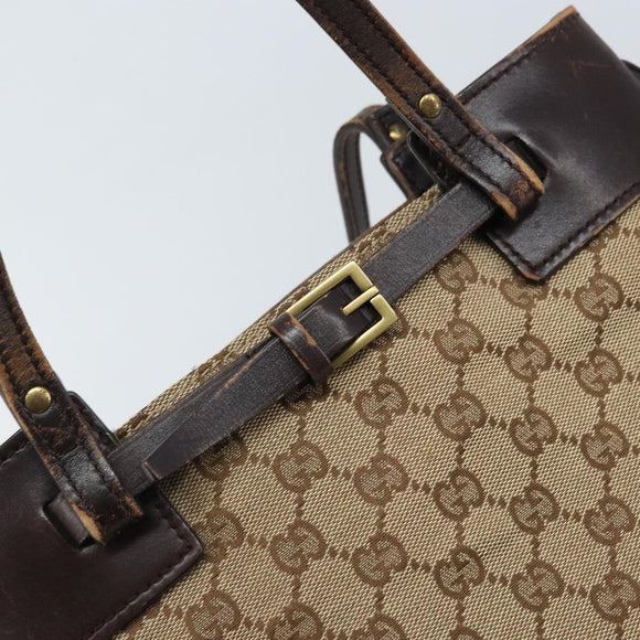 GUCCI GG Canvas Hand Bag Beige Gold 107757 Auth LNZ827