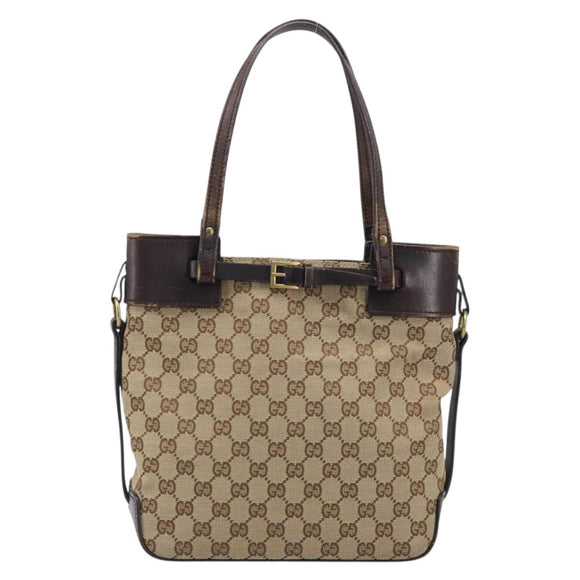 GUCCI GG Canvas Hand Bag Beige Gold 107757 Auth LNZ827