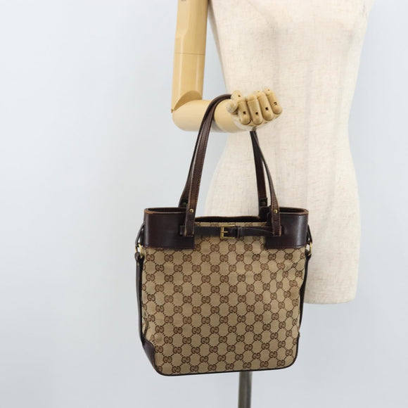 GUCCI GG Canvas Hand Bag Beige Gold 107757 Auth LNZ827