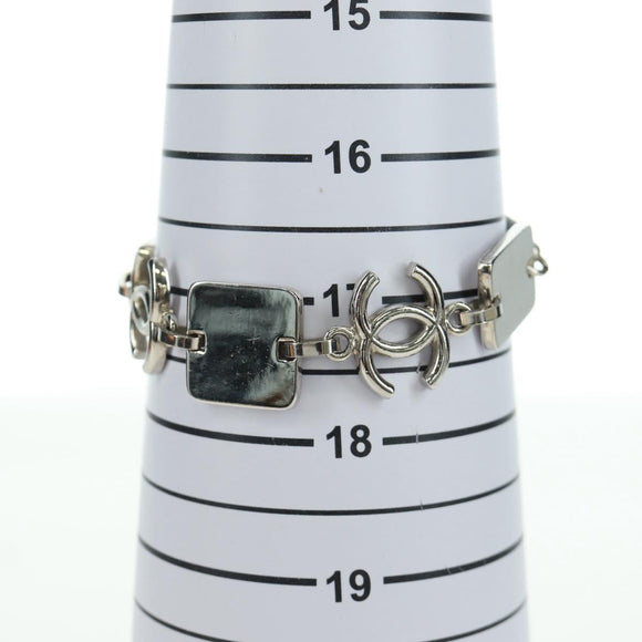 CHANEL COCO Mark Bracelet metal Silver CC Auth LNZ837V