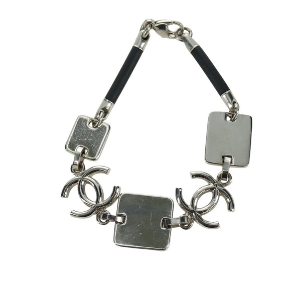 CHANEL COCO Mark Bracelet metal Silver CC Auth LNZ837V