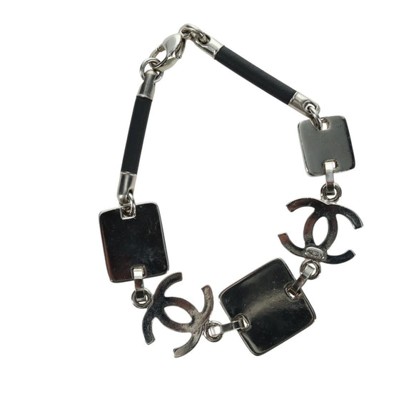CHANEL COCO Mark Bracelet metal Silver CC Auth LNZ837V