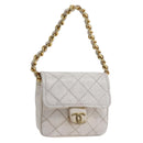 CHANEL Minimini Matelasse 7 Pouch Leather White Gold CC Auth LNZ849-1