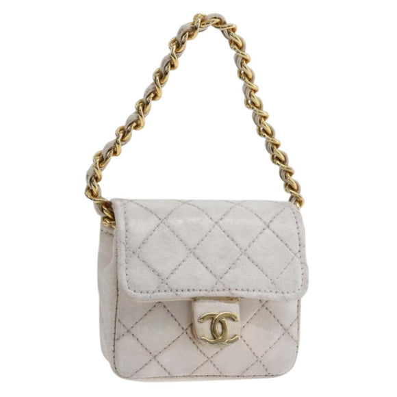 CHANEL Minimini Matelasse 7 Pouch Leather White Gold CC Auth LNZ849