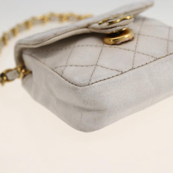 CHANEL Minimini Matelasse 7 Pouch Leather White Gold CC Auth LNZ849