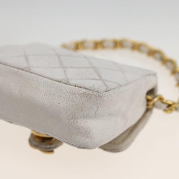 CHANEL Minimini Matelasse 7 Pouch Leather White Gold CC Auth LNZ849