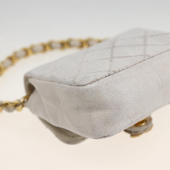 CHANEL Minimini Matelasse 7 Pouch Leather White Gold CC Auth LNZ849