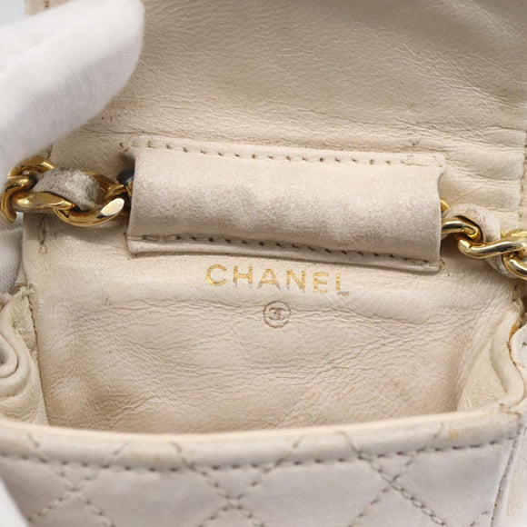 CHANEL Minimini Matelasse 7 Pouch Leather White Gold CC Auth LNZ849