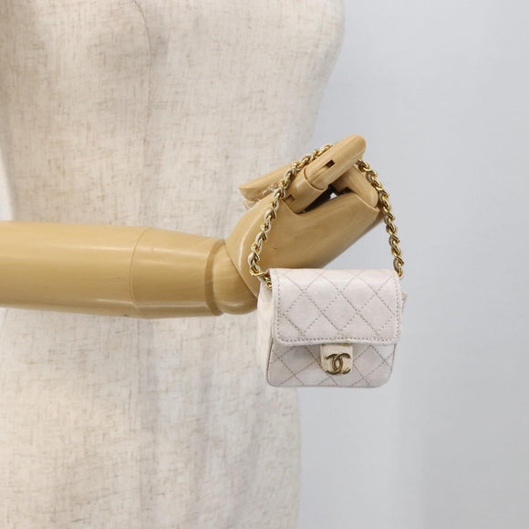 CHANEL Minimini Matelasse 7 Pouch Leather White Gold CC Auth LNZ849