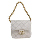 CHANEL Minimini Matelasse 7 Pouch Leather White Gold CC Auth LNZ849-13