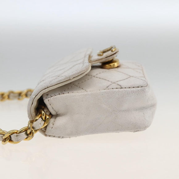 CHANEL Minimini Matelasse 7 Pouch Leather White Gold CC Auth LNZ849