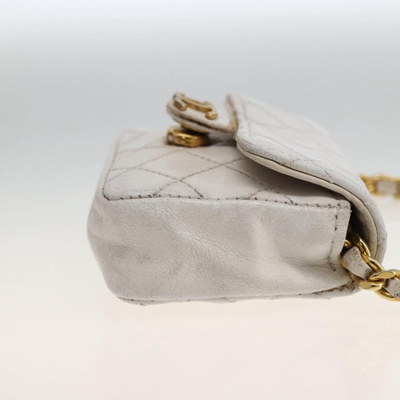 CHANEL Minimini Matelasse 7 Pouch Leather White Gold CC Auth LNZ849