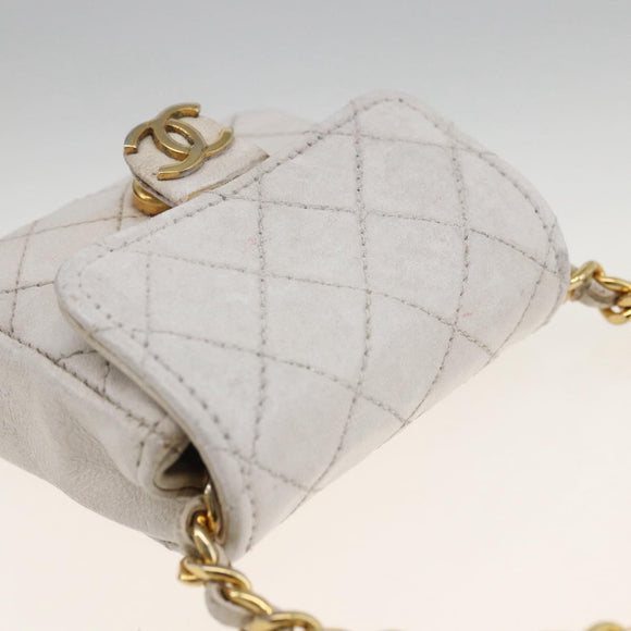 CHANEL Minimini Matelasse 7 Pouch Leather White Gold CC Auth LNZ849