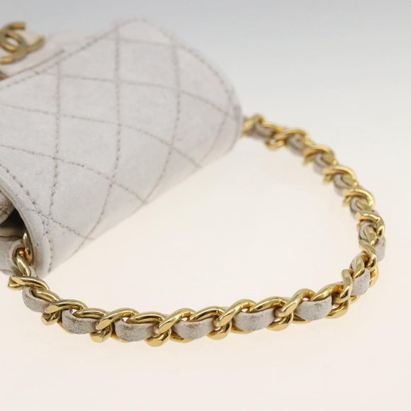 CHANEL Minimini Matelasse 7 Pouch Leather White Gold CC Auth LNZ849