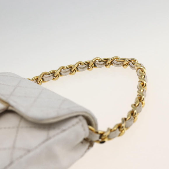 CHANEL Minimini Matelasse 7 Pouch Leather White Gold CC Auth LNZ849