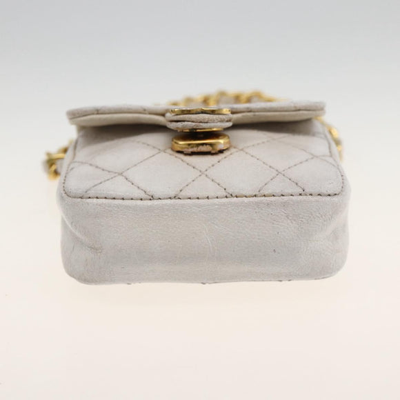 CHANEL Minimini Matelasse 7 Pouch Leather White Gold CC Auth LNZ849