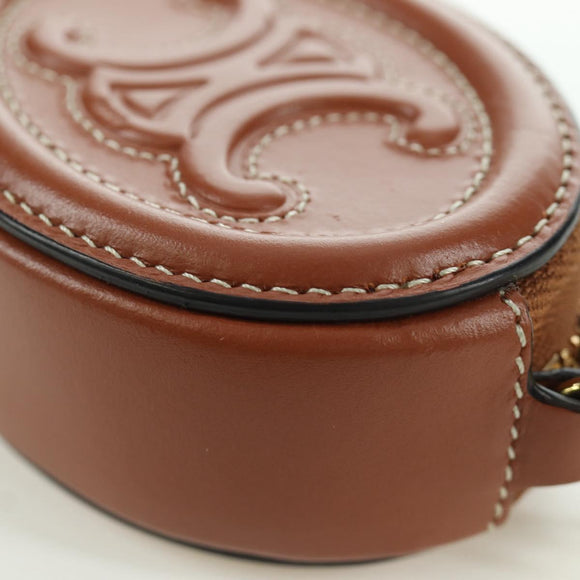 CELINE Triomphe Coin Purse Leather Brown Gold Auth LNZ851M