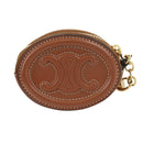 CELINE Triomphe Coin Purse Leather Brown Gold Auth LNZ851M-3