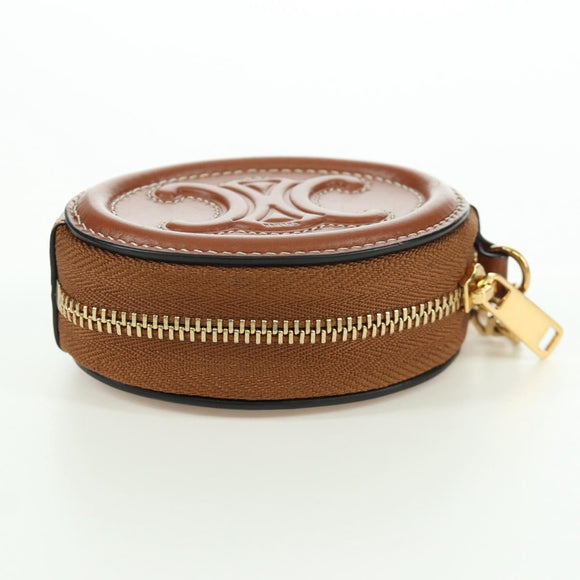 CELINE Triomphe Coin Purse Leather Brown Gold Auth LNZ851M