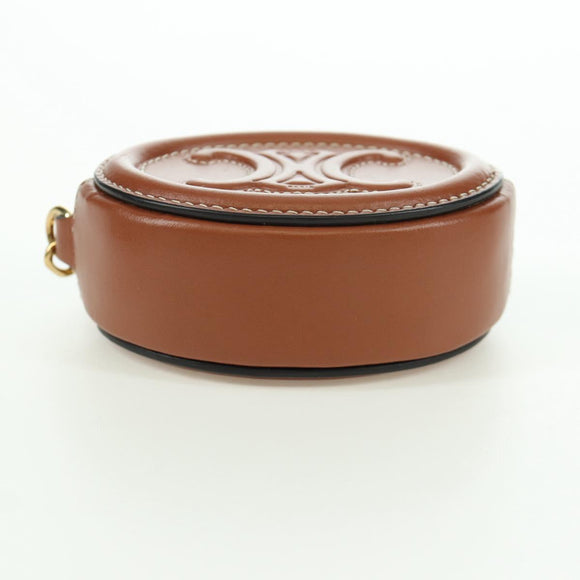 CELINE Triomphe Coin Purse Leather Brown Gold Auth LNZ851M