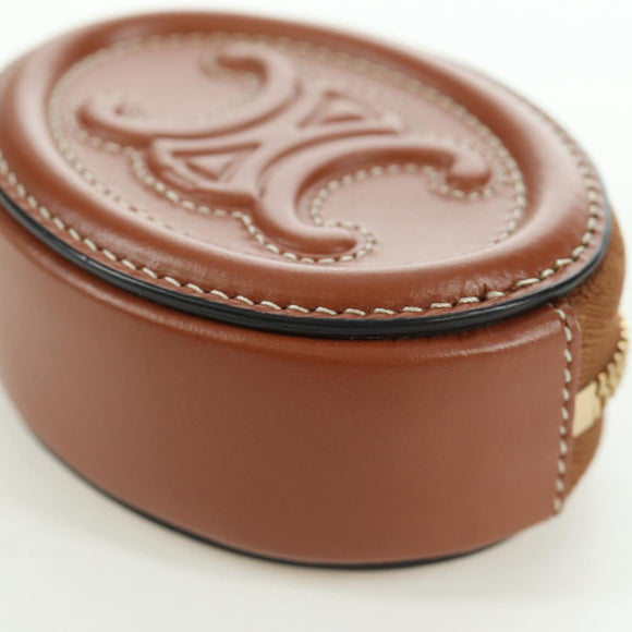 CELINE Triomphe Coin Purse Leather Brown Gold Auth LNZ851M