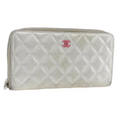 CHANEL Matelasse Long Wallet Lamb Skin Silver CC Auth LNZ865A-1