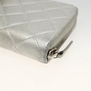 CHANEL Matelasse Long Wallet Lamb Skin Silver CC Auth LNZ865A-15