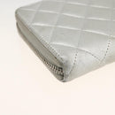 CHANEL Matelasse Long Wallet Lamb Skin Silver CC Auth LNZ865A-16