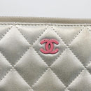 CHANEL Matelasse Long Wallet Lamb Skin Silver CC Auth LNZ865A-18