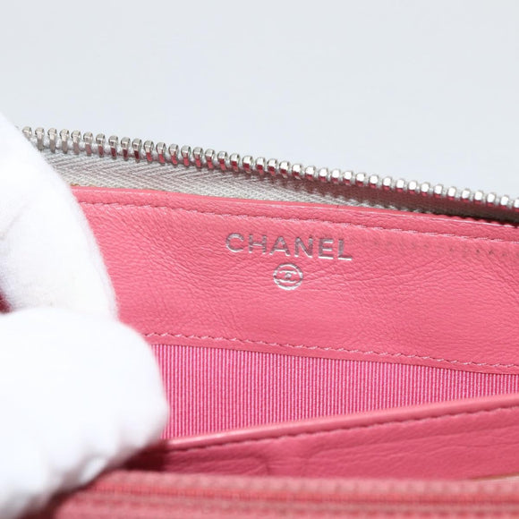 CHANEL Matelasse Long Wallet Lamb Skin Silver CC Auth LNZ865A