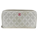 CHANEL Matelasse Long Wallet Lamb Skin Silver CC Auth LNZ865A-13