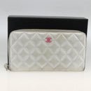 CHANEL Matelasse Long Wallet Lamb Skin Silver CC Auth LNZ865A-12
