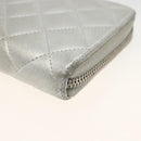 CHANEL Matelasse Long Wallet Lamb Skin Silver CC Auth LNZ865A-7