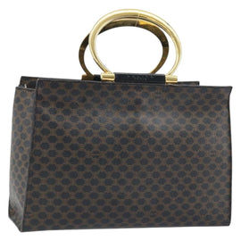 CELINE Macadam Canvas Hand Bag PVC Leather Black Gold Auth LNZ872A