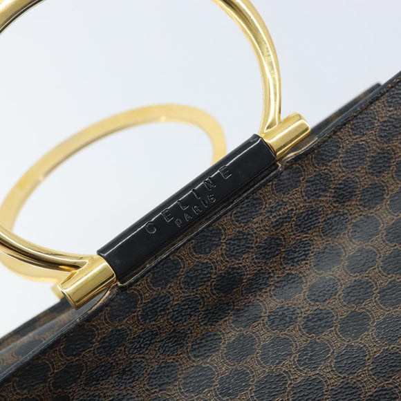 CELINE Macadam Canvas Hand Bag PVC Leather Black Gold Auth LNZ872A