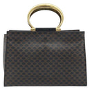 CELINE Macadam Canvas Hand Bag PVC Leather Black Gold Auth LNZ872A-13