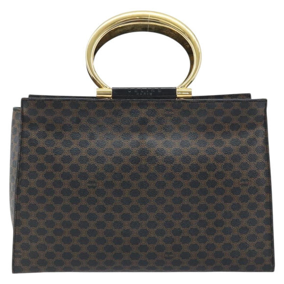 CELINE Macadam Canvas Hand Bag PVC Leather Black Gold Auth LNZ872A