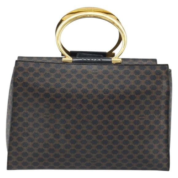CELINE Macadam Canvas Hand Bag PVC Leather Black Gold Auth LNZ872A