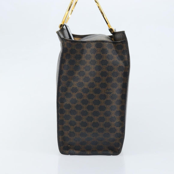 CELINE Macadam Canvas Hand Bag PVC Leather Black Gold Auth LNZ872A