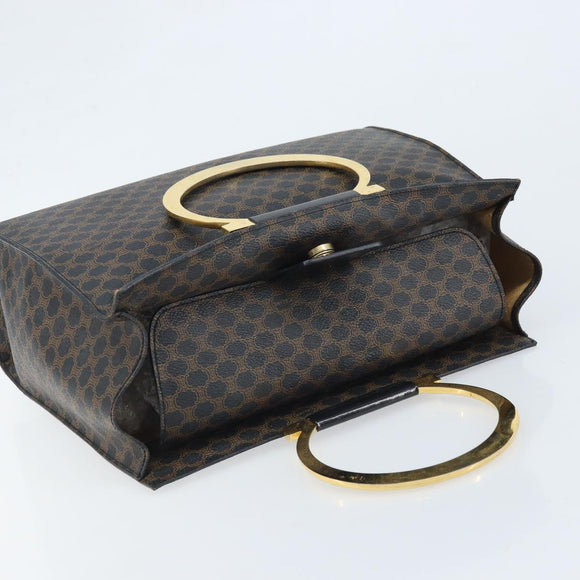 CELINE Macadam Canvas Hand Bag PVC Leather Black Gold Auth LNZ872A