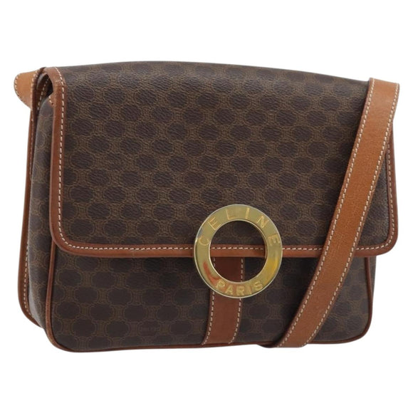 CELINE Macadam Canvas Shoulder Bag PVC Leather Brown Gold Auth LNZ873A