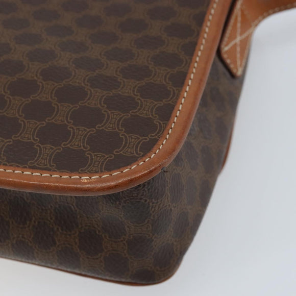 CELINE Macadam Canvas Shoulder Bag PVC Leather Brown Gold Auth LNZ873A