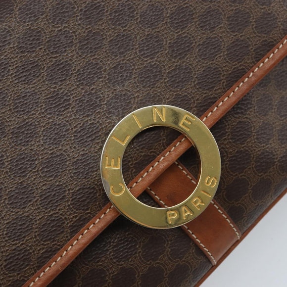 CELINE Macadam Canvas Shoulder Bag PVC Leather Brown Gold Auth LNZ873A