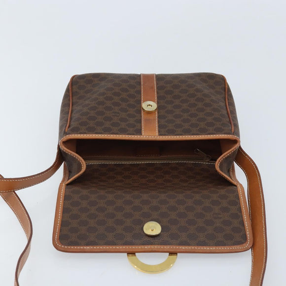 CELINE Macadam Canvas Shoulder Bag PVC Leather Brown Gold Auth LNZ873A