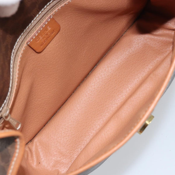 CELINE Macadam Canvas Shoulder Bag PVC Leather Brown Gold Auth LNZ873A
